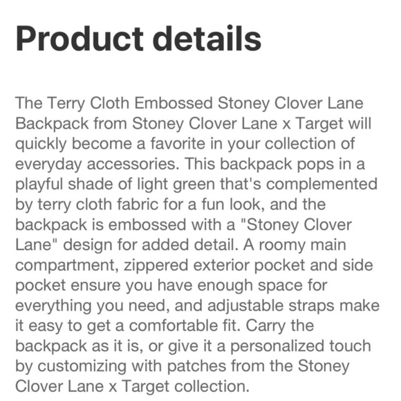 Stoney Clover Lane X Target Mint Green Terry Cloth Backpack NWT main image 11